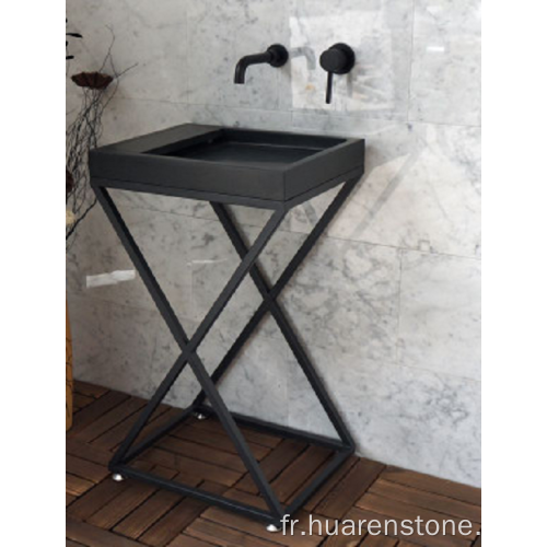 Shanxi lavabo sur colonne en granit noir